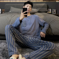 Autumn Cotton Pijama for Men Plus Size 3XL Lounge Pyjamas Set Male 2 Pieces Set Sleepwear Sleeping Top Pant Home Suit 2022