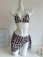 Low-Waist Plaid Bikini with Drawstring Strap Thermal Spring Swimsuit Women's Fashionable Vintage Lace Detailing By-Jane
