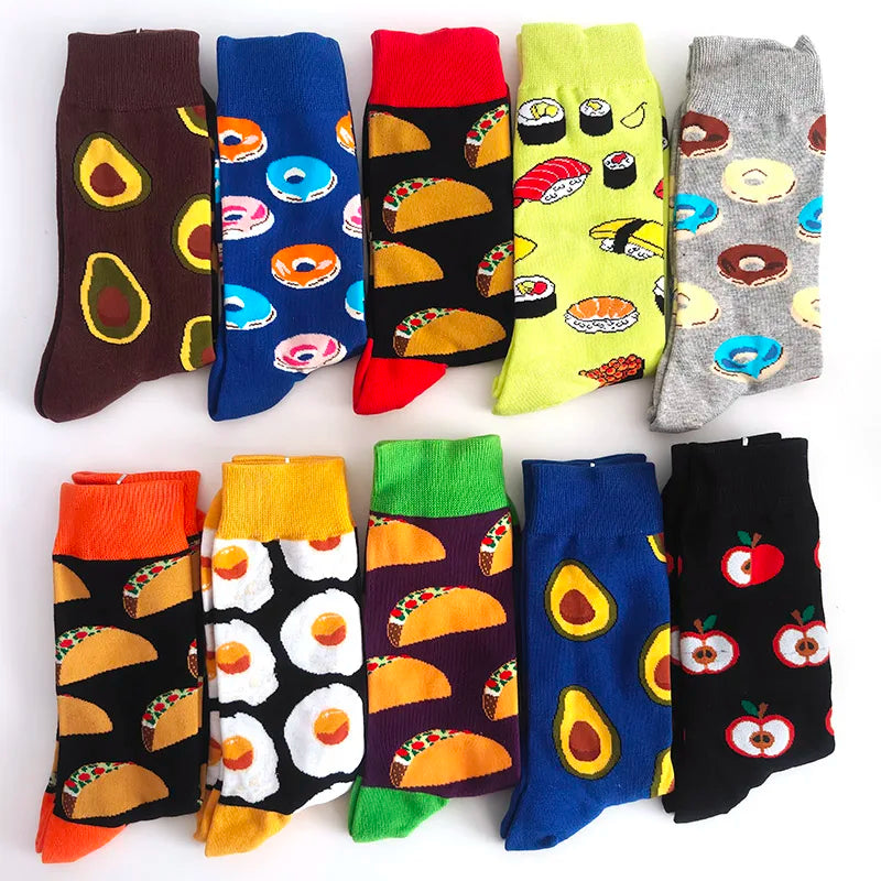 10 Pairs/Lot Funny Happy Men Socks Crew Socks Colorful Combed Cotton Christmas Rhombus Casual Fashion Autumn Big Size Men Socks