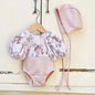 2024 New Summer Infant Baby Girls Swimsuit+Hat 0-3Yrs Kids Swimwear Toddler Baby Girls Beachwear Short Sleeved Printing Rompers