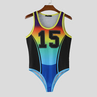 INCERUN Men Bodysuits Patchwork Printing Gradient O-neck Sleeveless Male Rompers Workout Playsuits 2025 Fashion Casual Bodysuit