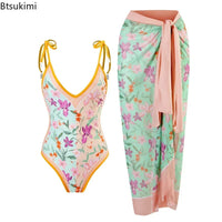2026 New 2-Piece Women Bikini Set Bodysuit Skirt Cover Ups Sets Women Swimsuit Bandage Bathing Fashion Print Splice Beach Suit