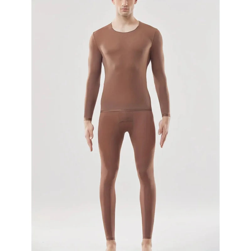 Autumn and Winter Men's Thermal Underwear Set - Semi-Transparent Comfortable Stretch Warm Top and Pants