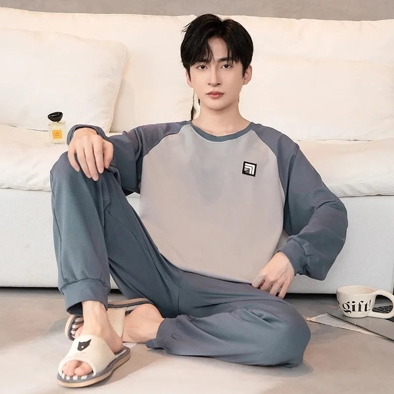 Autumn Cotton Pijama for Men Plus Size 3XL Lounge Pyjamas Set Male 2 Pieces Set Sleepwear Sleeping Top Pant Home Suit 2022