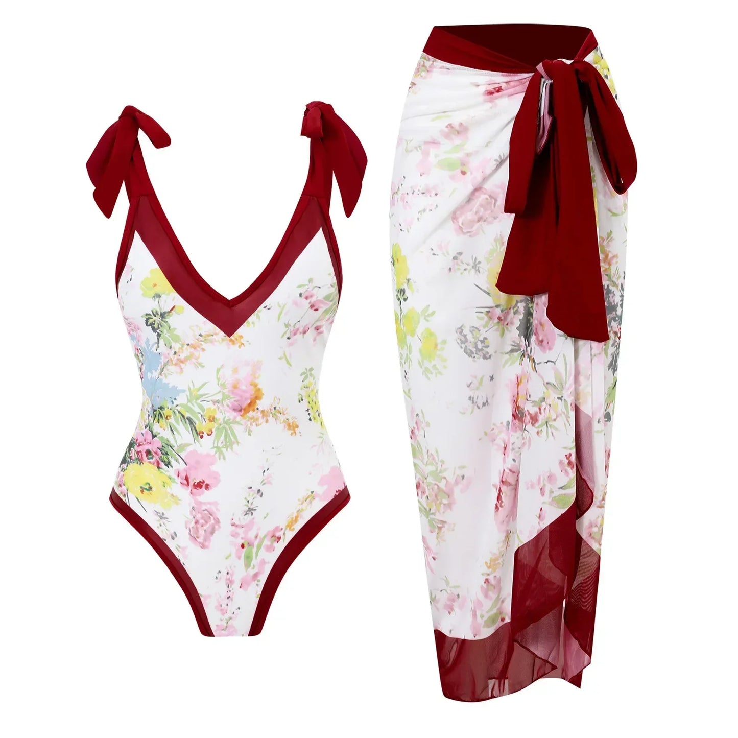 2026 New 2-Piece Women Bikini Set Bodysuit Skirt Cover Ups Sets Women Swimsuit Bandage Bathing Fashion Print Splice Beach Suit