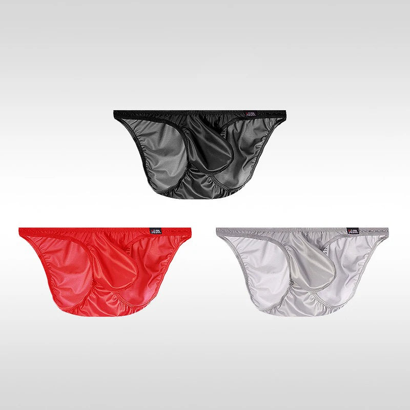 3PCS Japanese men's underwear ice silk low waist sexy triangle pants U convex three-dimensional silky tight