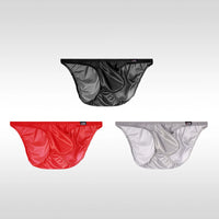 3PCS Japanese men's underwear ice silk low waist sexy triangle pants U convex three-dimensional silky tight