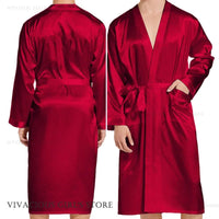Burgundy Bridegroom Wedding Robe Long Kimono Bathrobe Gown with Pocket Belt Spring Summer Sleepwear Homewear Satin Loungewear