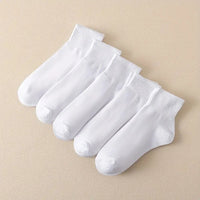 5 Pairs Fashionable Steady Solid Colour Black White Mens Socks Summer Autumn Vintage Student Boys Short Mens Low Ankle Socks