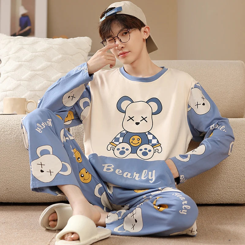 Autumn Cotton Pijama for Men Plus Size 3XL Lounge Pyjamas Set Male 2 Pieces Set Sleepwear Sleeping Top Pant Home Suit 2022