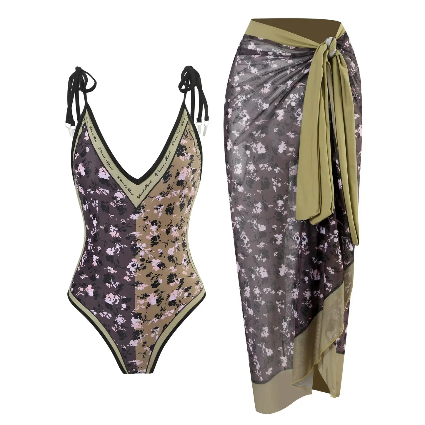 2026 New 2-Piece Women Bikini Set Bodysuit Skirt Cover Ups Sets Women Swimsuit Bandage Bathing Fashion Print Splice Beach Suit