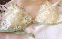 French Niche Lingerie Set Embroidered Mesh Triangle Cup Wireless Bralette Retro Lace Thin Sexy Comfortable Bra USA Tushy MOYISU