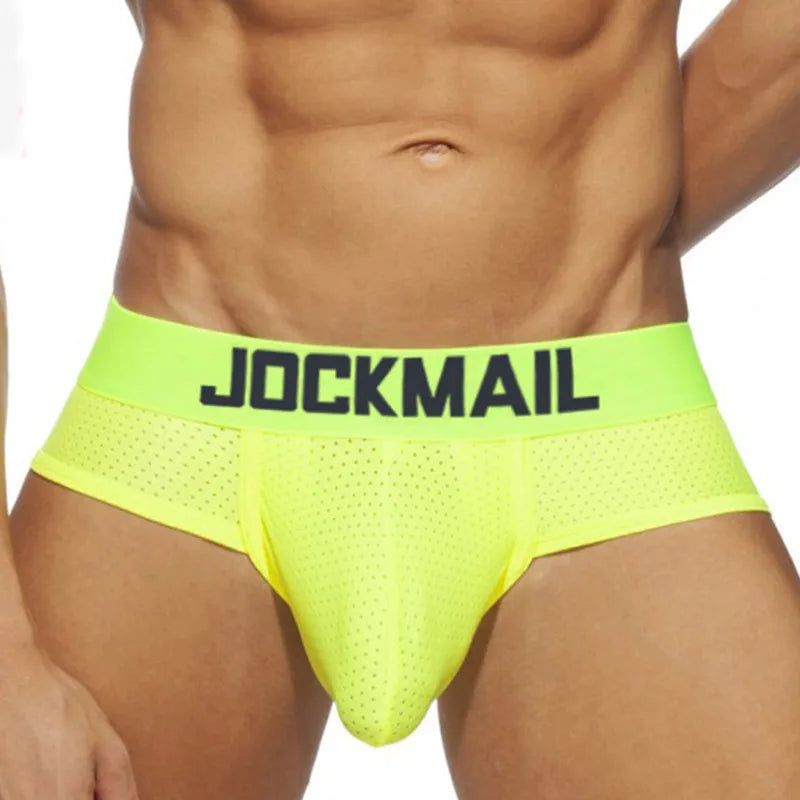 Jockmail New Men Underwear Triangle Underwear Mesh Breathable Sports Fitness Brave Person Boxer Hombre Sexy Ropa Interior Hombre