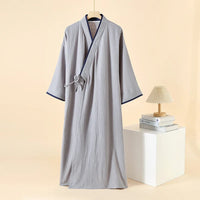 2025 New Japanese Kimono Robe Spring/Summer Men Nightgown 100% Cotton Large Size Bathrobe Men's Mid Length Home Robes Pajamas