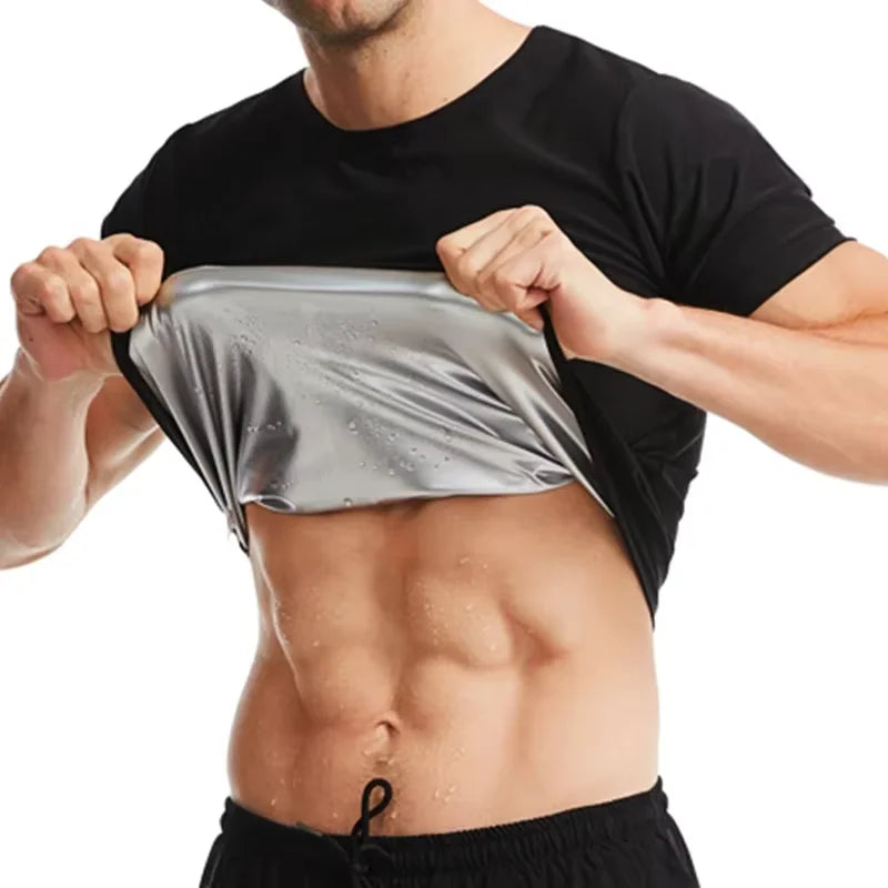 Men Sauna Sweat Short Sleeves Heat Trapping Shirts Sauna Suits Shapewear Waist Slimming Shaper Tops Workout Compression Shirts