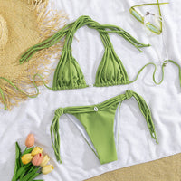 Sexy Braid Bikini Swimsuit Brazilan Bikini Set Swimwear for Women High Leg Halter Two Piece Bathing Suits Summer Female
