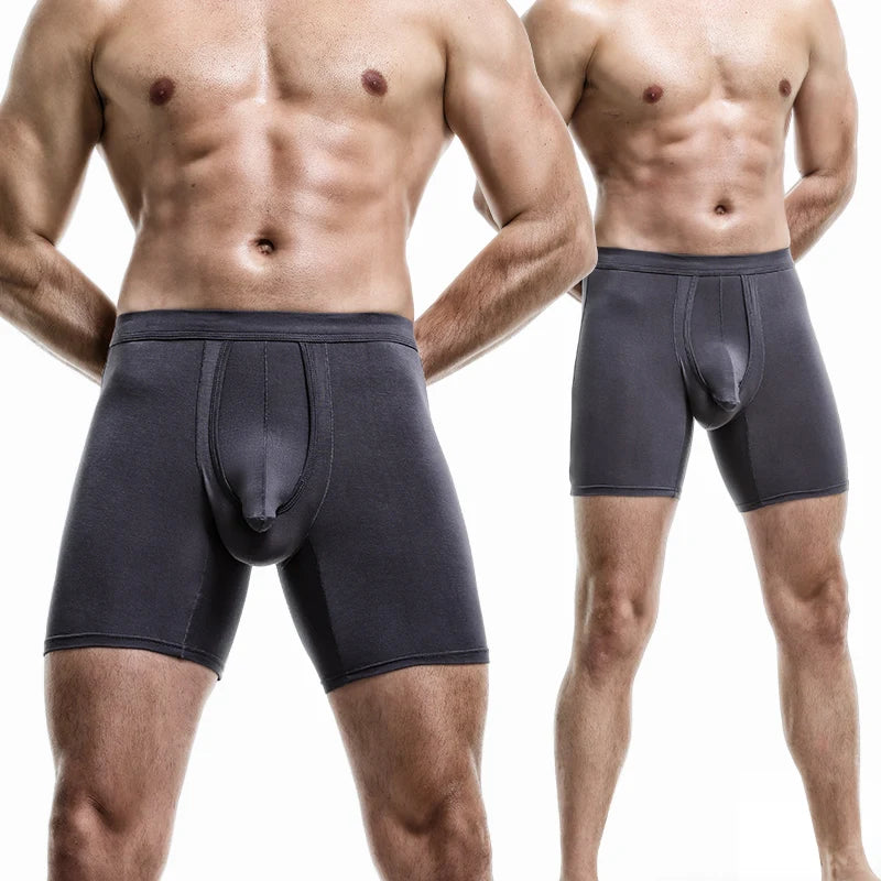 Men's extended sports underwear, men's gunball-style split four-corner anti-friction leg pants, large-sized breathable running f