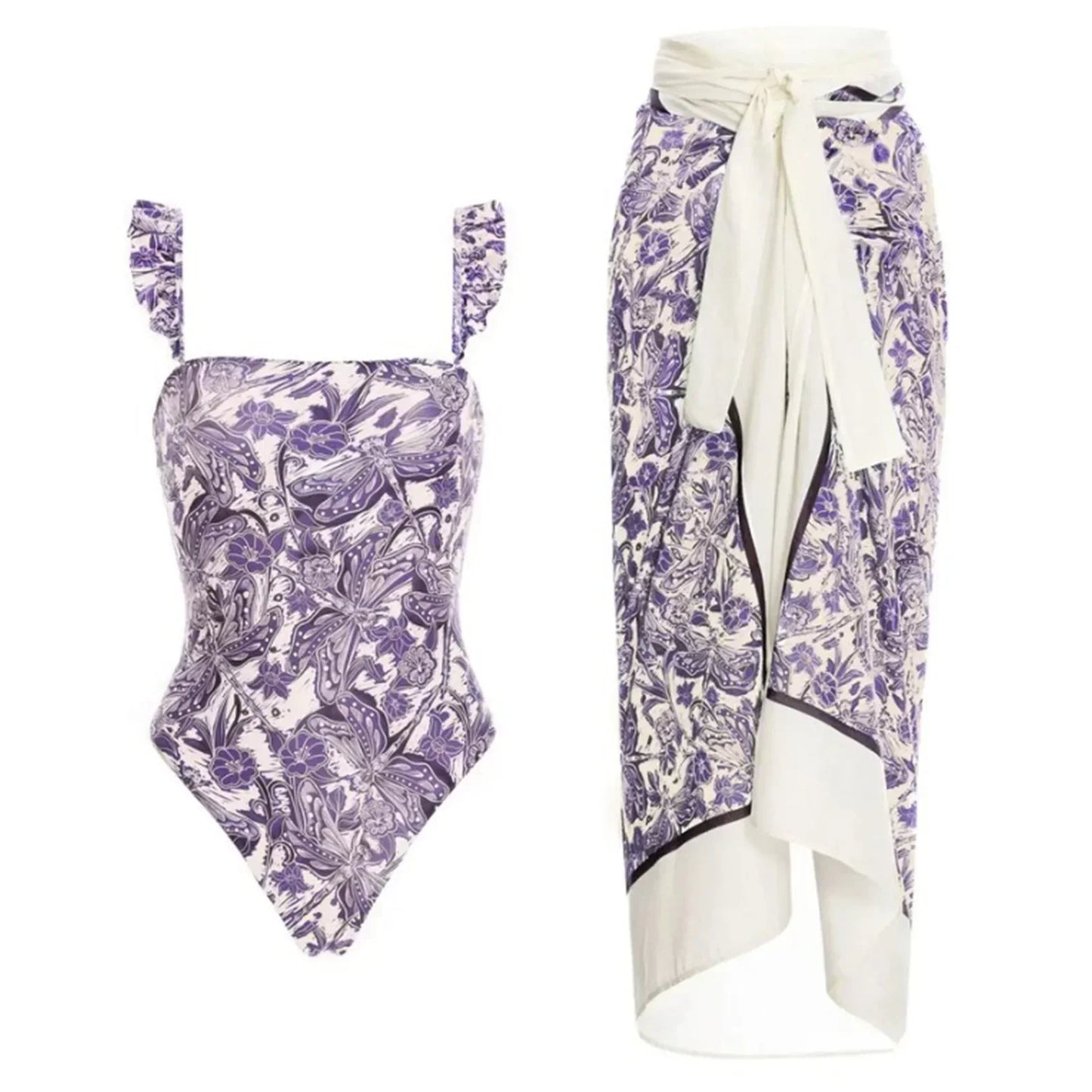 2026 New 2-Piece Women Bikini Set Bodysuit Skirt Cover Ups Sets Women Swimsuit Bandage Bathing Fashion Print Splice Beach Suit