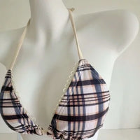 Low-Waist Plaid Bikini with Drawstring Strap Thermal Spring Swimsuit Women's Fashionable Vintage Lace Detailing By-Jane