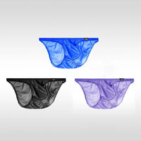 3PCS Japanese men's underwear ice silk low waist sexy triangle pants U convex three-dimensional silky tight