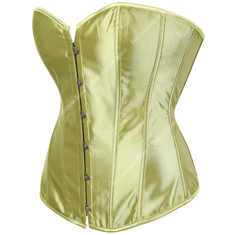 Bustier Corset Tops for Women Overbust Satin Sexy Lace Up Corset Gold Gothic Corset and Bustiers