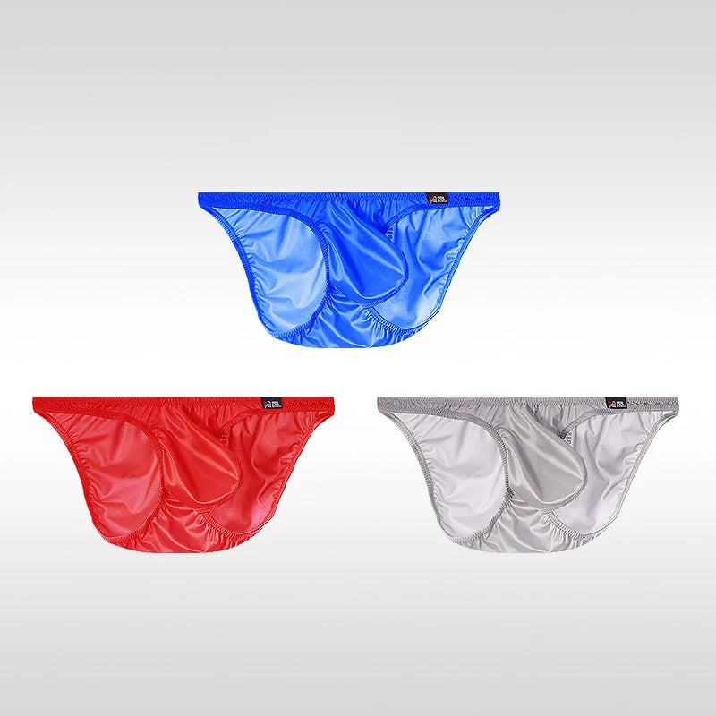 3PCS Japanese men's underwear ice silk low waist sexy triangle pants U convex three-dimensional silky tight