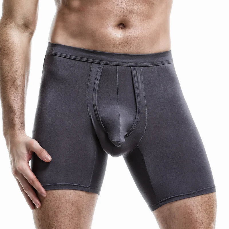 Men's extended sports underwear, men's gunball-style split four-corner anti-friction leg pants, large-sized breathable running f