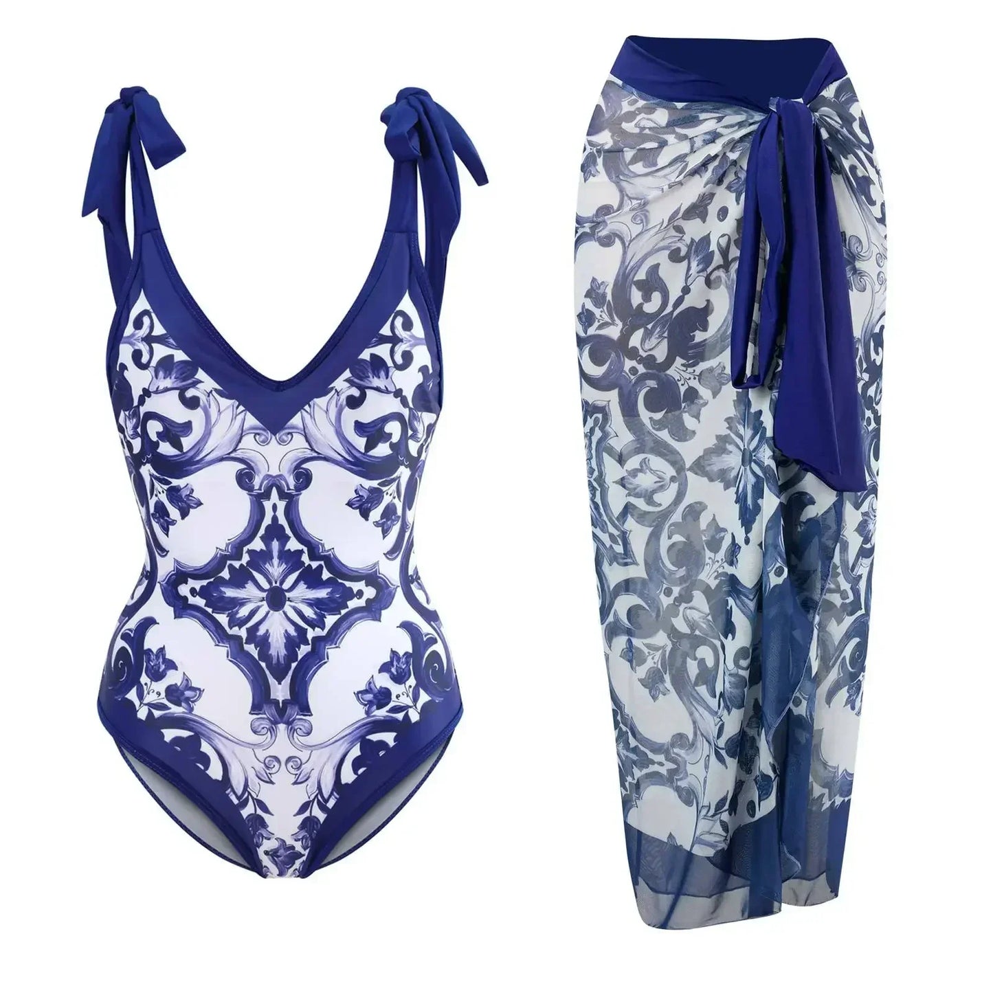 2026 New 2-Piece Women Bikini Set Bodysuit Skirt Cover Ups Sets Women Swimsuit Bandage Bathing Fashion Print Splice Beach Suit