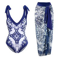 2026 New 2-Piece Women Bikini Set Bodysuit Skirt Cover Ups Sets Women Swimsuit Bandage Bathing Fashion Print Splice Beach Suit