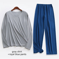 Large Size Men Ice Silk Pajamas Solid Shirt & Pants 2Pcs Pijamas Sleep Set Thin Home Clothing Sleepwear Summer Nightwear Suit