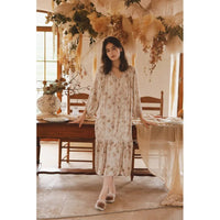 2024 Spring Satin Sleep Dress Elegant and Elegant Printed Backless Pullover Long Sleeved Nightwear for Women's Home Sleepwear