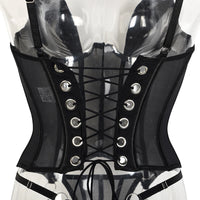 Fancy Lingerie Backless Lace Up Corset Set Seamless Underwear 3-piece Bra Kit Push Up Exotic Sets Black Fine Intimate