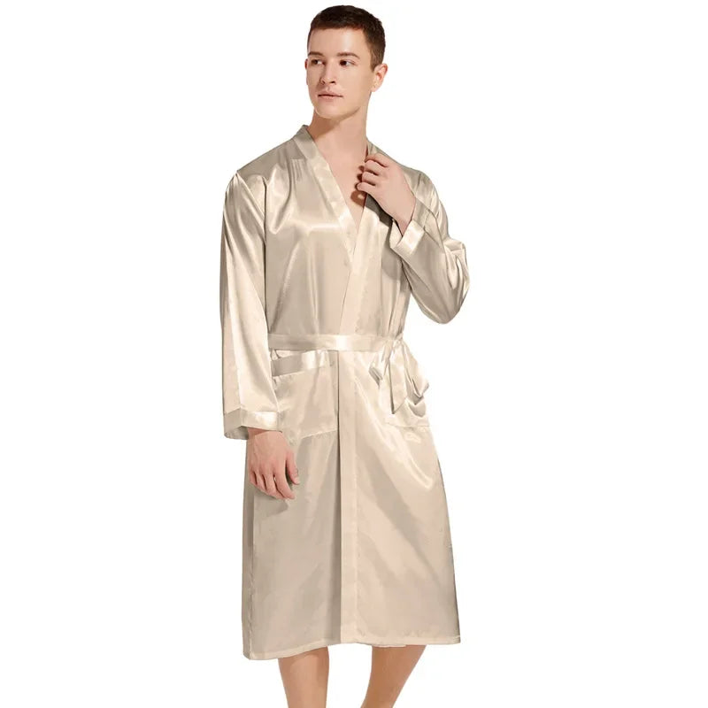 Burgundy Bridegroom Wedding Robe Long Kimono Bathrobe Gown with Pocket Belt Spring Summer Sleepwear Homewear Satin Loungewear