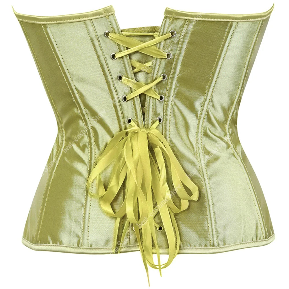 Bustier Corset Tops for Women Overbust Satin Sexy Lace Up Corset Gold Gothic Corset and Bustiers