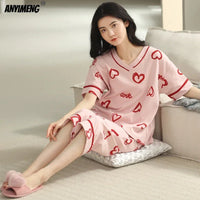 Knitted Cotton Pijama Cartoon Pajamas Sets Women Pyjamas Summer Sleepwear Mujer Nightwear Plus Size Calf-Length Pants Homewear