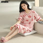 Knitted Cotton Pijama Cartoon Pajamas Sets Women Pyjamas Summer Sleepwear Mujer Nightwear Plus Size Calf-Length Pants Homewear