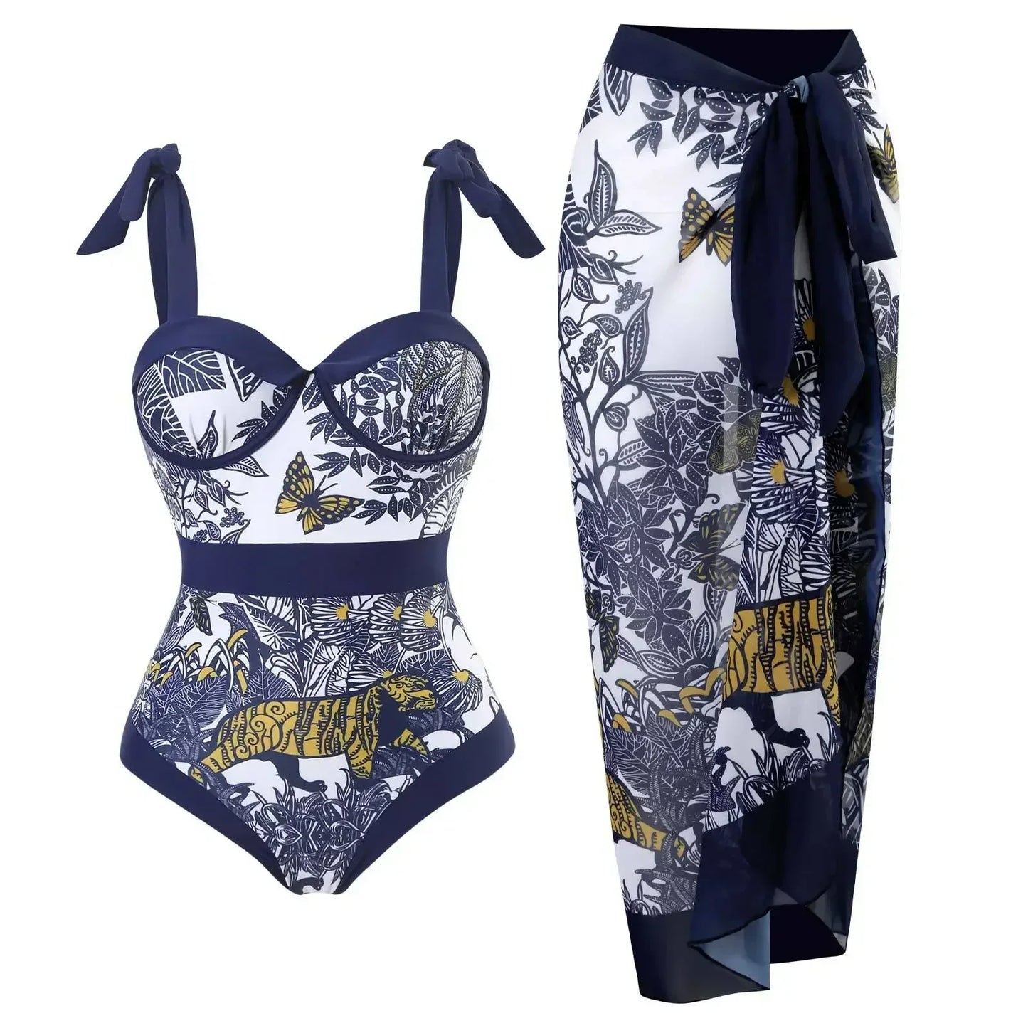 2026 New 2-Piece Women Bikini Set Bodysuit Skirt Cover Ups Sets Women Swimsuit Bandage Bathing Fashion Print Splice Beach Suit