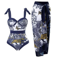 2026 New 2-Piece Women Bikini Set Bodysuit Skirt Cover Ups Sets Women Swimsuit Bandage Bathing Fashion Print Splice Beach Suit