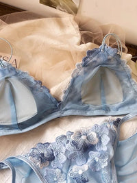 French Niche Lingerie Set Embroidered Mesh Triangle Cup Wireless Bralette Retro Lace Thin Sexy Comfortable Bra USA Tushy MOYISU