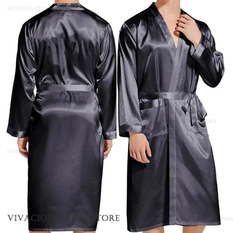 Burgundy Bridegroom Wedding Robe Long Kimono Bathrobe Gown with Pocket Belt Spring Summer Sleepwear Homewear Satin Loungewear