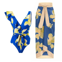 2026 New 2-Piece Women Bikini Set Bodysuit Skirt Cover Ups Sets Women Swimsuit Bandage Bathing Fashion Print Splice Beach Suit