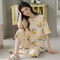 Knitted Cotton Pijama Cartoon Pajamas Sets Women Pyjamas Summer Sleepwear Mujer Nightwear Plus Size Calf-Length Pants Homewear