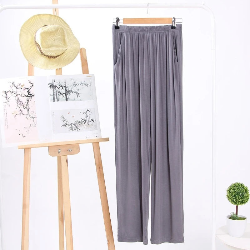 Men's Pajama Pants Modal Home Pants Thin Casual Loose Elastic Sports Morning Exercise Pants Simple Casual with Pocket Gray Soft