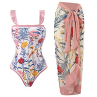 2026 New 2-Piece Women Bikini Set Bodysuit Skirt Cover Ups Sets Women Swimsuit Bandage Bathing Fashion Print Splice Beach Suit
