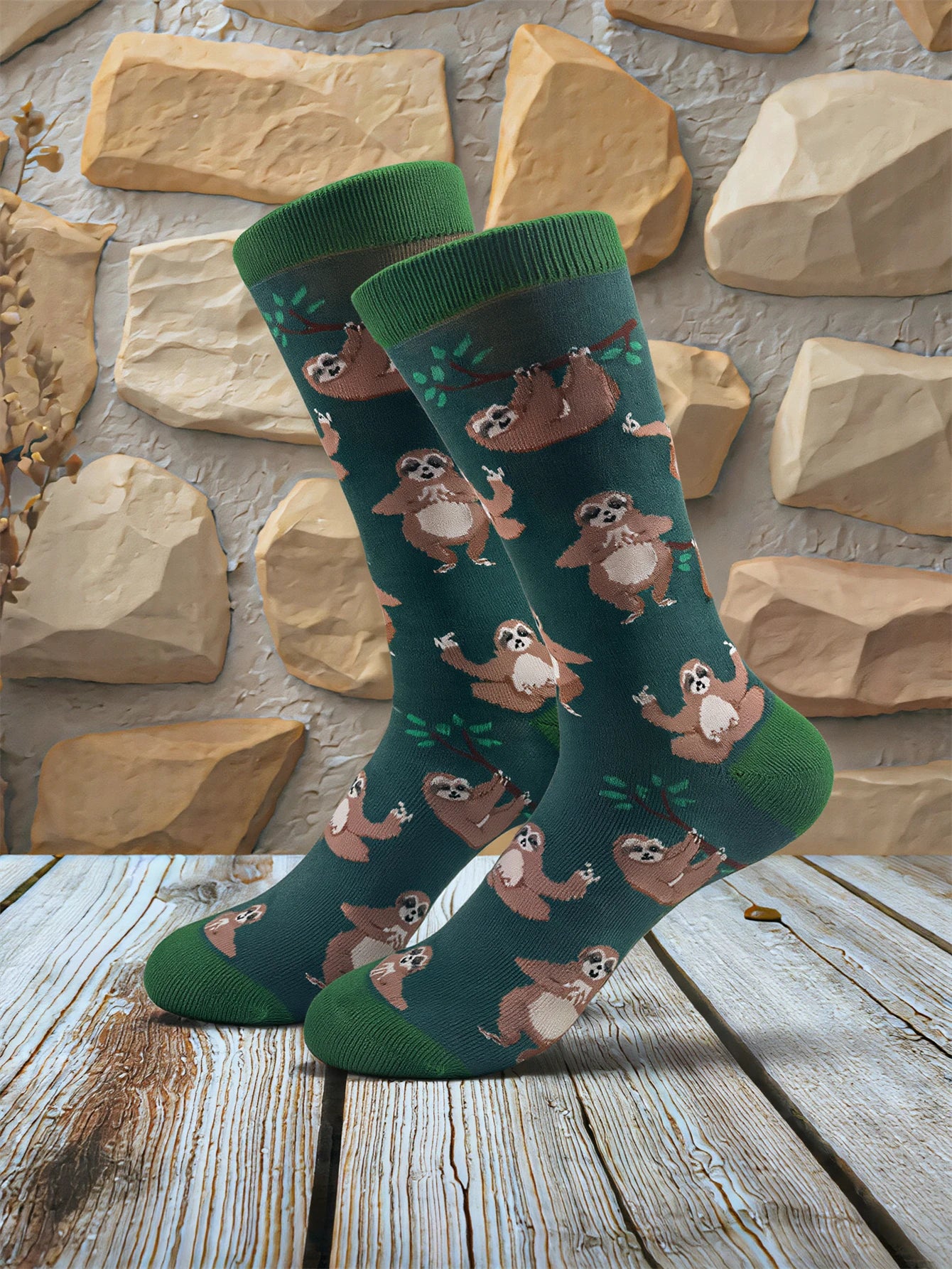 1 Pairs Cartoon Cute Sloth Cotton Socks Men Novelty Forest Animal Pattern Mid Socks For Men Streetwear Daily Socks