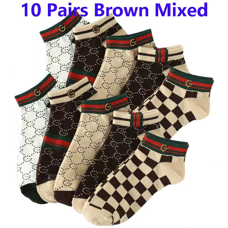 5/10/20 Pairs Winter Socks Men Short Breathable Luxury Socks Designer Brand Low-Cut Fashion Trendy Ankle Socks Geometric Pattern