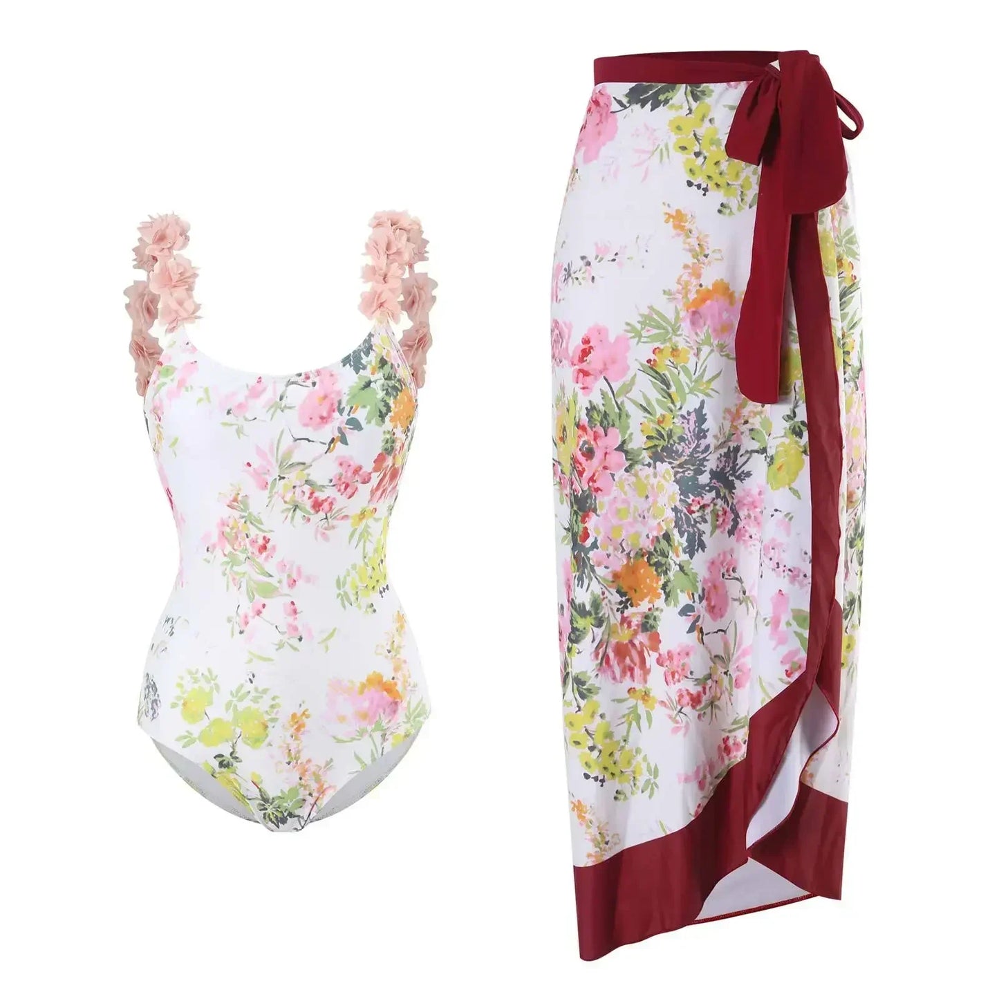 2026 New 2-Piece Women Bikini Set Bodysuit Skirt Cover Ups Sets Women Swimsuit Bandage Bathing Fashion Print Splice Beach Suit
