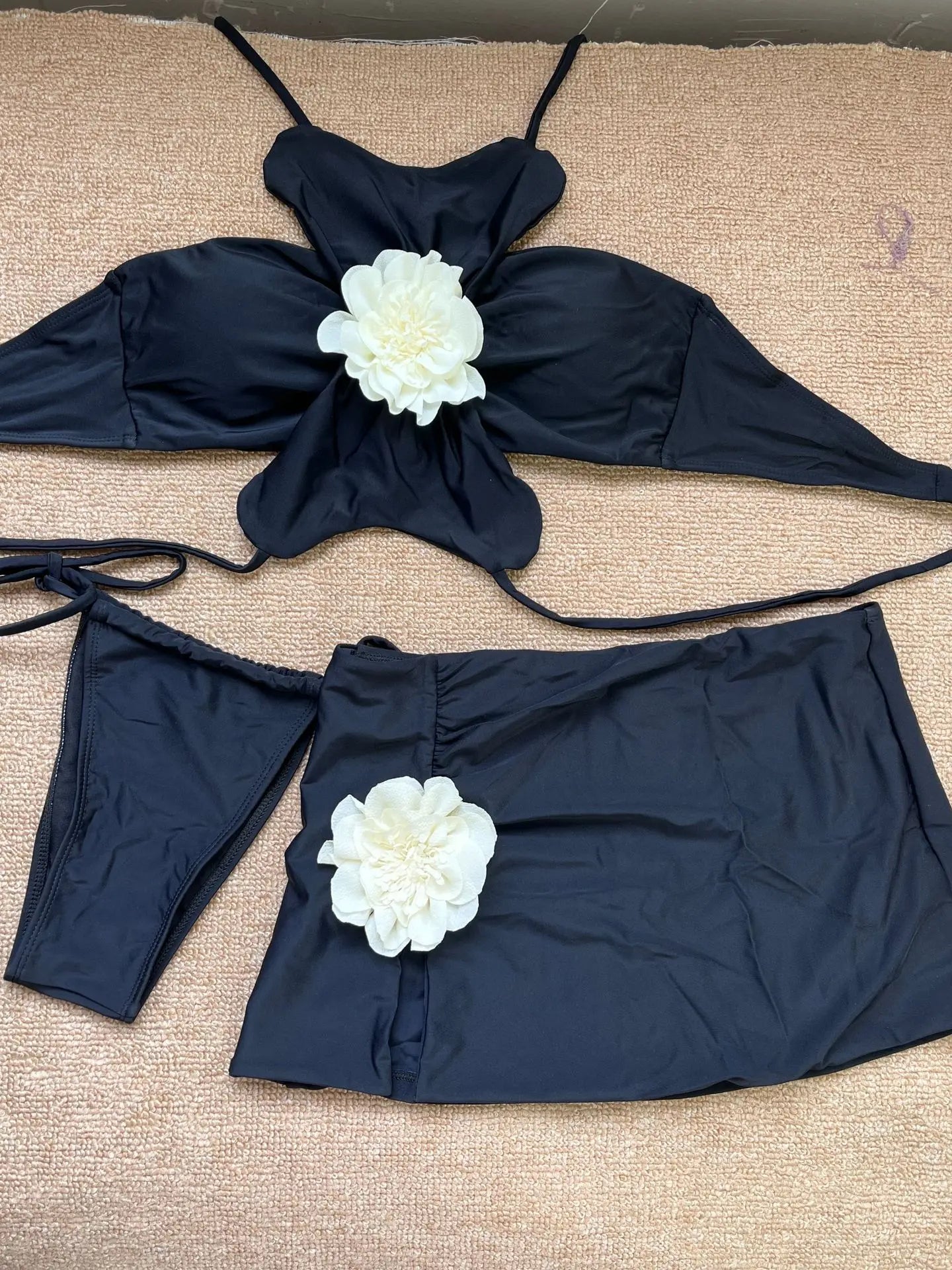 Melphieer Swimwear Designer 3D Flower Bikini 3 PCS Swimsuit Skirt Bikinis Women Three Piece Beachwear Outfits Bather Biquini