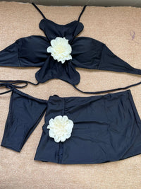 Melphieer Swimwear Designer 3D Flower Bikini 3 PCS Swimsuit Skirt Bikinis Women Three Piece Beachwear Outfits Bather Biquini