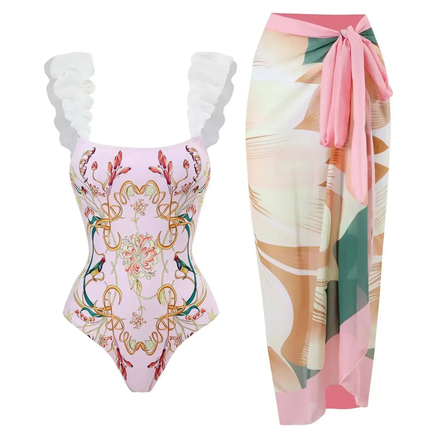 2026 New 2-Piece Women Bikini Set Bodysuit Skirt Cover Ups Sets Women Swimsuit Bandage Bathing Fashion Print Splice Beach Suit